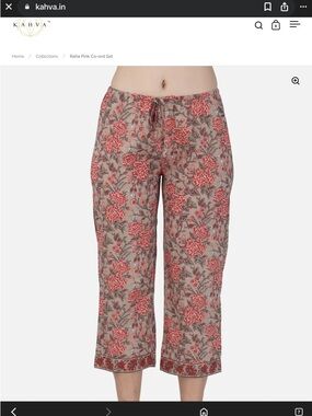 Kahva Pink Floral Drawstring Crop Pants